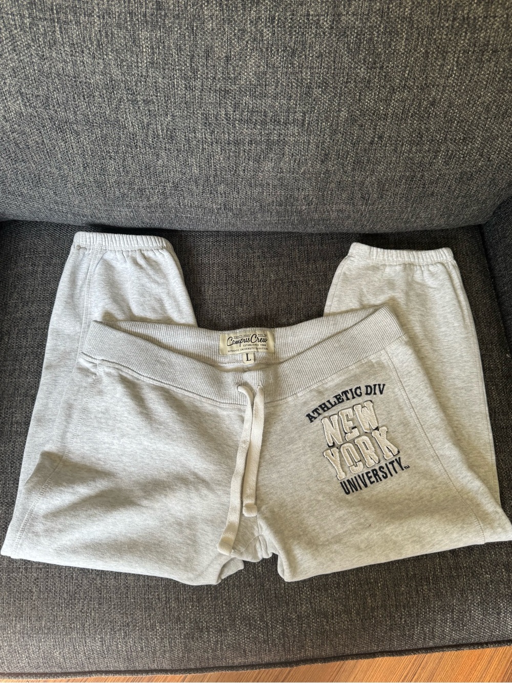 Y2K Campus Crew Grey Joggers New York University Capri Sweatpants
